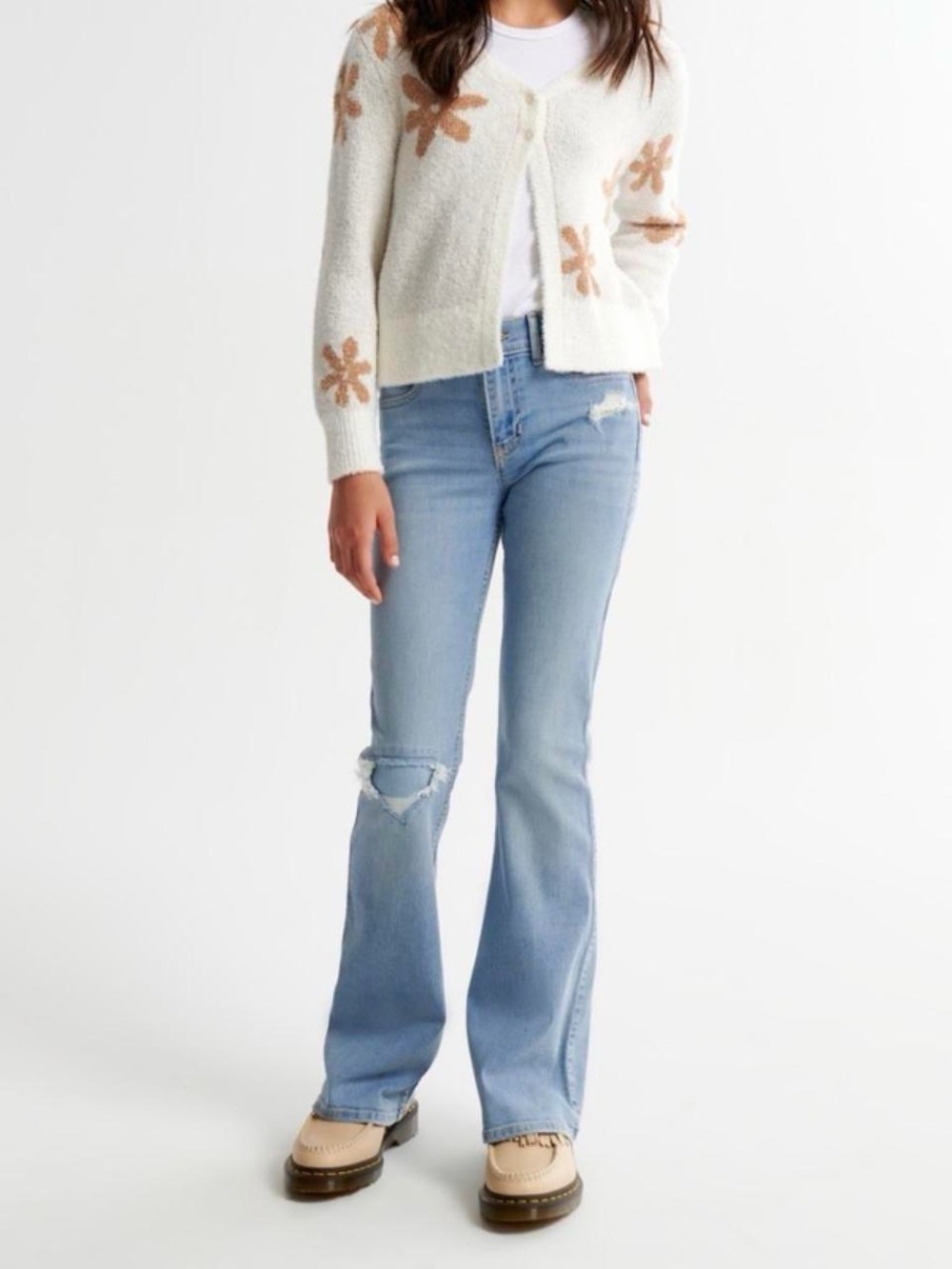 abercrombie kids Light Blue Distressed Flare Jeans 9/10